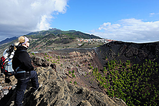 女人,圣安东尼奥,火山,靠近,远眺,帕尔玛,加纳利群岛,西班牙,欧洲