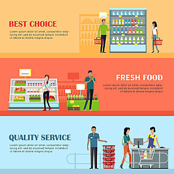 人,超市,室内设计,最好,选择,新鲜食品,品质,服务,购物,推销,顾客,商场,零售店,插画,网站,设计,模版