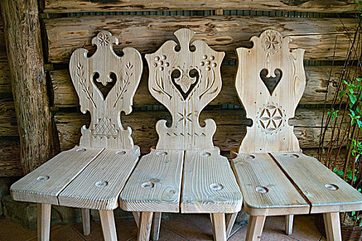 传统,雕刻,木头,椅子,波兰,塔特拉