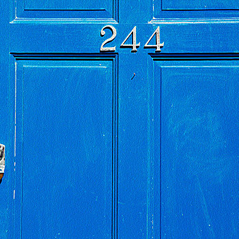 蓝色,把手,伦敦,老式,门,生锈,黄铜,钉子,亮光