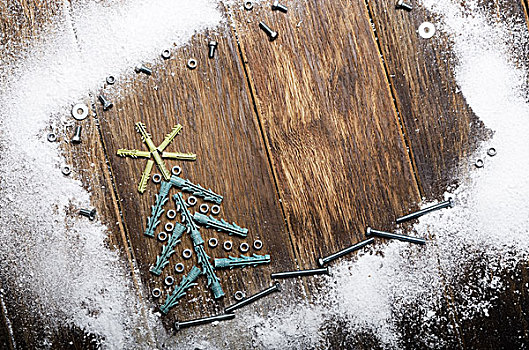 圣诞树,墙壁,螺母,背景,木桌子