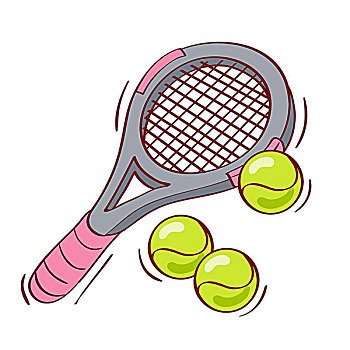 插画,网球,球拍,白色背景
