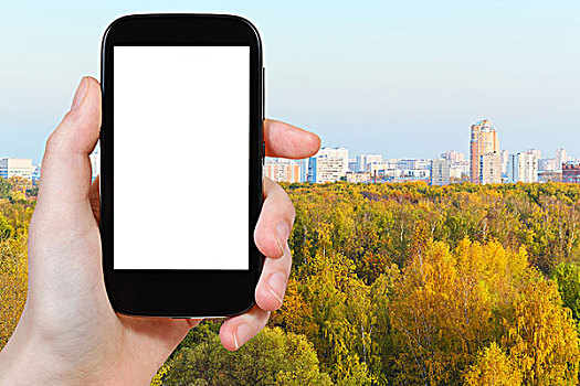 智能手机,抠像,显示屏,城市,秋日树林
