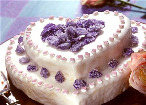 心形,蛋糕,糖渍,紫罗兰