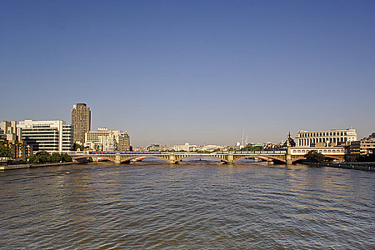英格兰,伦敦,早晨,泰晤士河,看,西部,千禧桥,桥,轨道,大炮,街道,车站,北方,堤岸