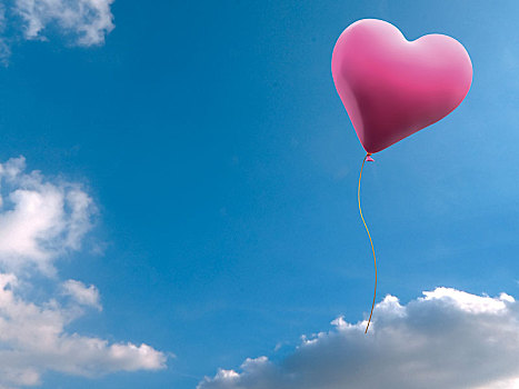 粉色,气球,心形,蓝天,云,插画