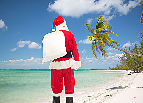 圣诞节,休假,人,概念,男人,服饰,圣诞老人,包,背影,上方,热带沙滩,背景