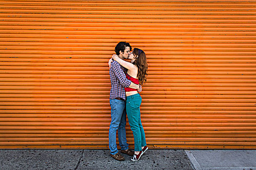 浪漫,亲吻,正面,橙色,百叶窗