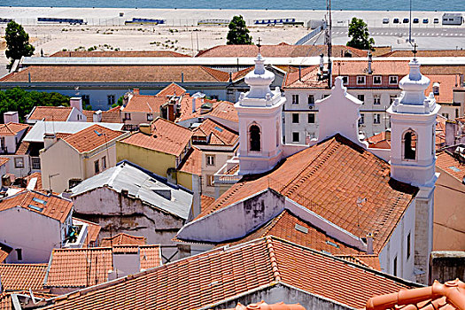 葡萄牙,里斯本,教堂,胸罩,马耳他,红色,瓦屋顶,风景