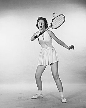 女青年,击打,网球,网球拍