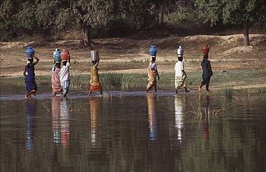 男人,女人,水,泰米尔纳德邦,印度
