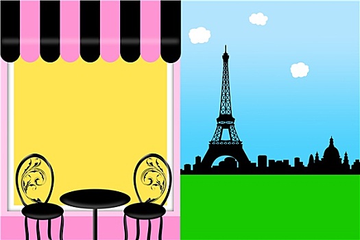 咖啡,小酒馆,巴黎,埃菲尔铁塔,插画