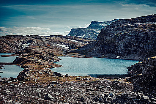 挪威,高山,小,湖,风格,彩色