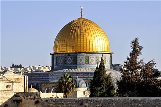 金色,圆顶,穹顶,石头,晨光,圣殿山,耶路撒冷,以色列,西亚,东方