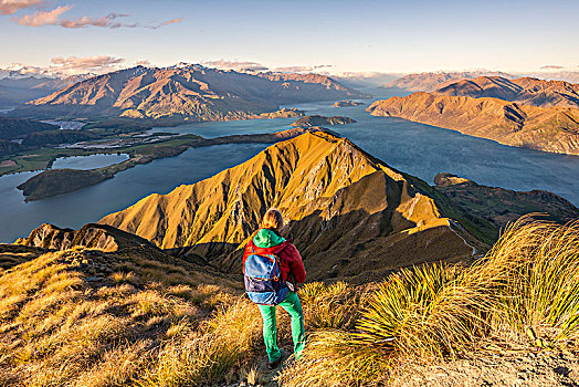 远足,小路,顶峰,夜光,风景,山,湖,瓦纳卡湖,南阿尔卑斯山,奥塔哥地区,南部地区,新西兰,大洋洲