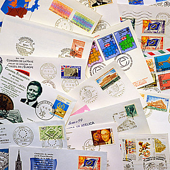 欧洲,邮件,白天,收集,邮票