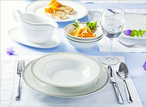 白色,盘子,水杯,沙拉