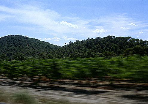 绿色,山,道路