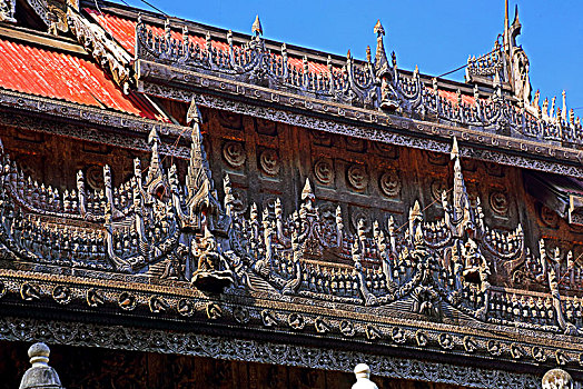 木刻,柚木,寺院,皇家,城市,曼德勒,缅甸