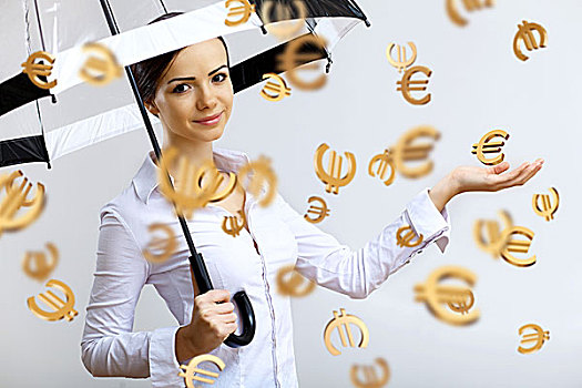 抽象拼贴画,职业女性,钱,雨,伞
