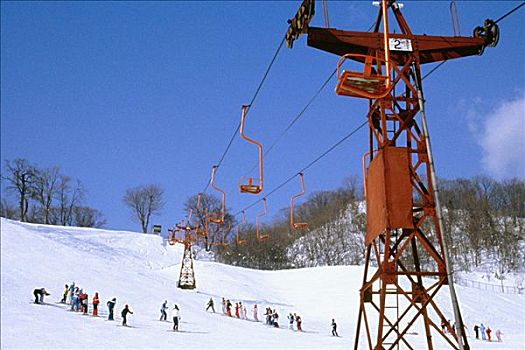 仰视,滑雪缆车,札幌,日本