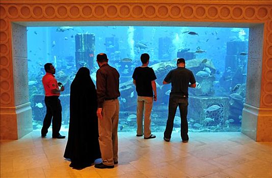 巨大,海水,水族箱,亚特兰蒂斯酒店,手掌,迪拜,阿联酋,阿拉伯,中东,东方
