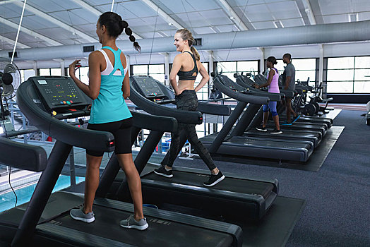 健身,女人,练习,跑步机,健身中心
