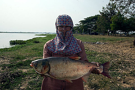女人,湖,靠近,泰国,一月,2007年