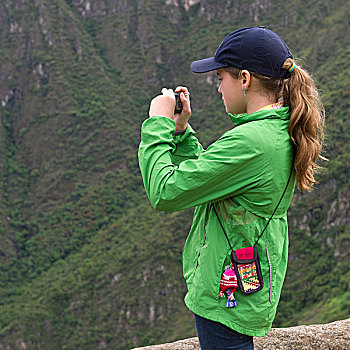 女孩,拍照,相机,马丘比丘,秘鲁