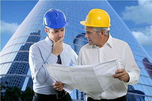 工程师,建筑师,两个,专业,团队,计划,安全帽
