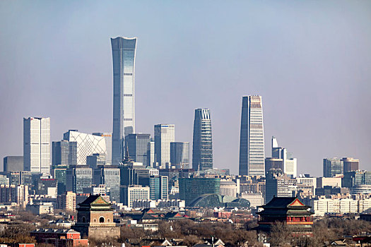 北京钟楼鼓楼与中国尊日景