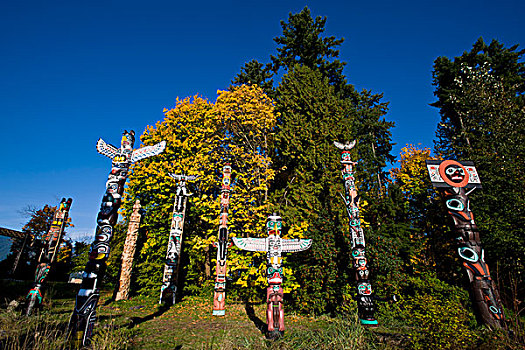图腾柱,史坦利公园,温哥华,不列颠哥伦比亚省,加拿大