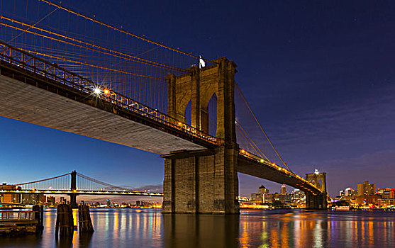 夜景,曼哈顿,布鲁克林,桥,纽约,美国
