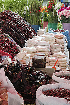 干货食品,市场货摊,莫雷洛斯,瓦哈卡州,墨西哥