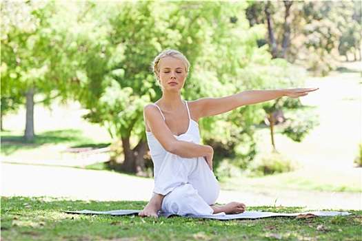 女人,公园,瑜伽练习