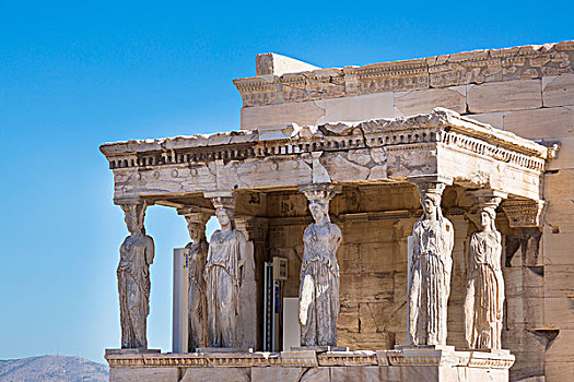 门廊,女像柱,伊瑞克提翁神庙,卫城,雅典,希腊,欧洲