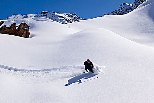 滑雪者,高山滑雪,山,阿尔卑斯山,山谷,北方,提洛尔,奥地利,欧洲