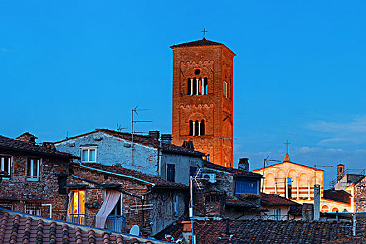 塔,教会,屋顶,古建筑,卢卡,夜晚,意大利