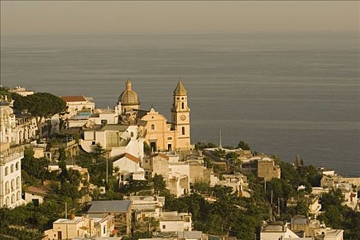 俯拍,教堂,城市,阿马尔菲海岸,马焦雷湖,萨勒诺,坎帕尼亚区,意大利