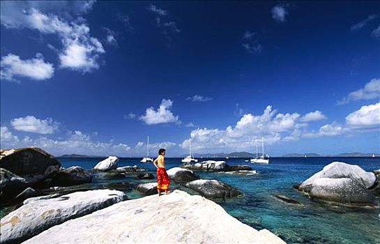 女人,岩石构造,维京果岛,岛屿,英属维京群岛,加勒比海