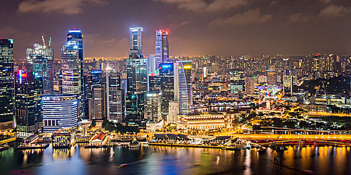 市区,中心,金融区,夜晚,新加坡,亚洲