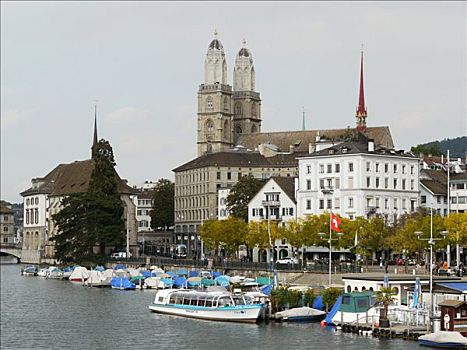 船,河边,苏黎世,瑞士