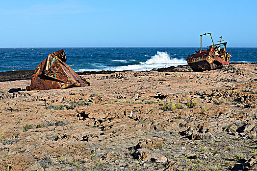 生锈,残骸,鱼,拖船,岩石,岸边,靠近,阿根廷,南美