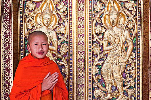 老挝,琅勃拉邦,寺院,僧侣,祈祷,入口