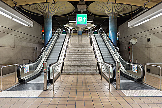 楼梯,扶梯,站台,地铁站,市中心,法兰克福,黑森州,德国,欧洲