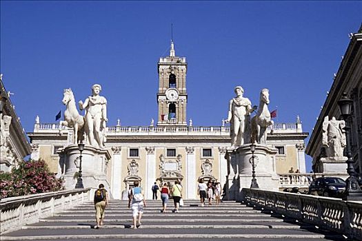 游客,广场,坎皮多利奥,楼梯,国会,宫殿,罗马,意大利,欧洲