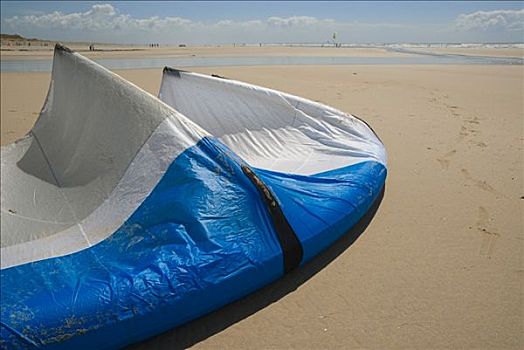 风筝,航行,躺着,沙子,海滩,布列塔尼半岛,法国,欧洲