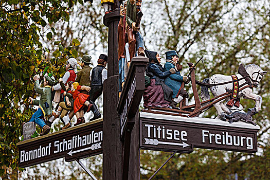 德国,黑森林,传统,雕刻,木质,交通标志