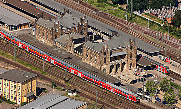 航拍,历史,火车站,北莱茵-威斯特伐利亚,德国,欧洲