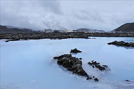 湖,熔岩原,靠近,蓝色泻湖,地热,水疗,冰岛,大西洋